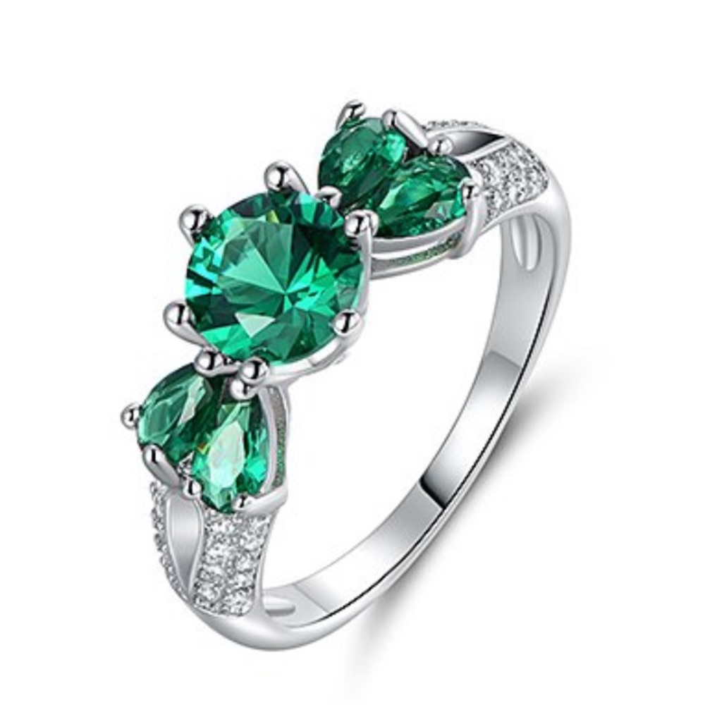 Emerald & CZ cocktail ring 8 NEW